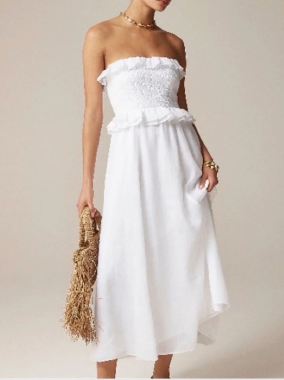 JCREW Size L Ravenna Dress in Ramie White